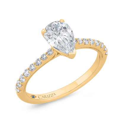 14K Yellow Gold Cushion Cut Diamond Solitaire Plus Engagement Ring (Semi-Mount)