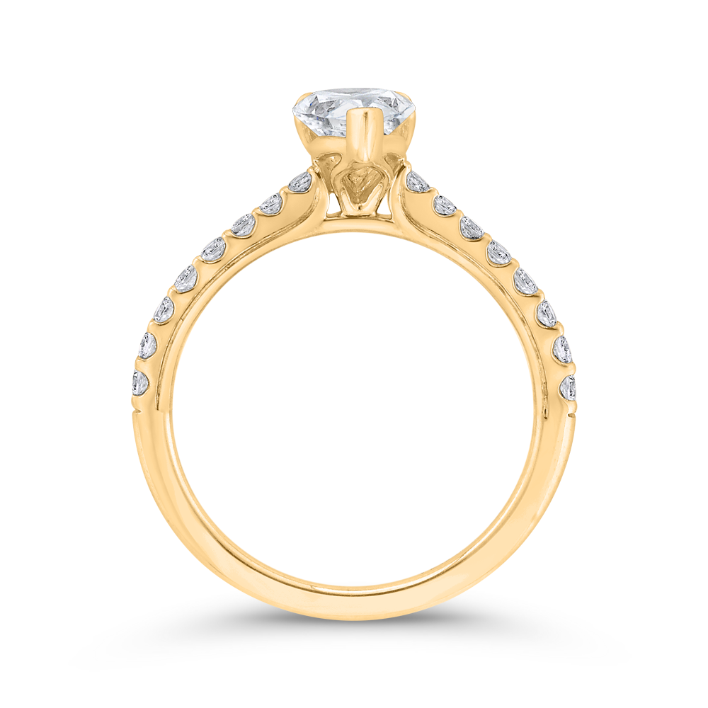 14K Yellow Gold Cushion Cut Diamond Solitaire Plus Engagement Ring (Semi-Mount)