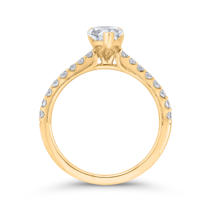 14K Yellow Gold Cushion Cut Diamond Solitaire Plus Engagement Ring (Semi-Mount)