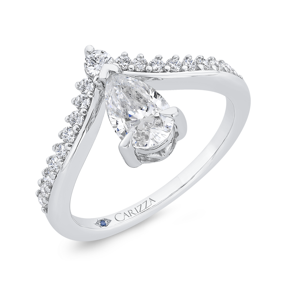 14K White Gold Pear Diamond Engagement Ring (Semi-Mount)