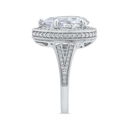 Pear Diamond Halo Engagement Ring In 14K White Gold with Split Shank (Semi-Mount)