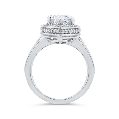 Pear Diamond Halo Engagement Ring In 14K White Gold with Split Shank (Semi-Mount)