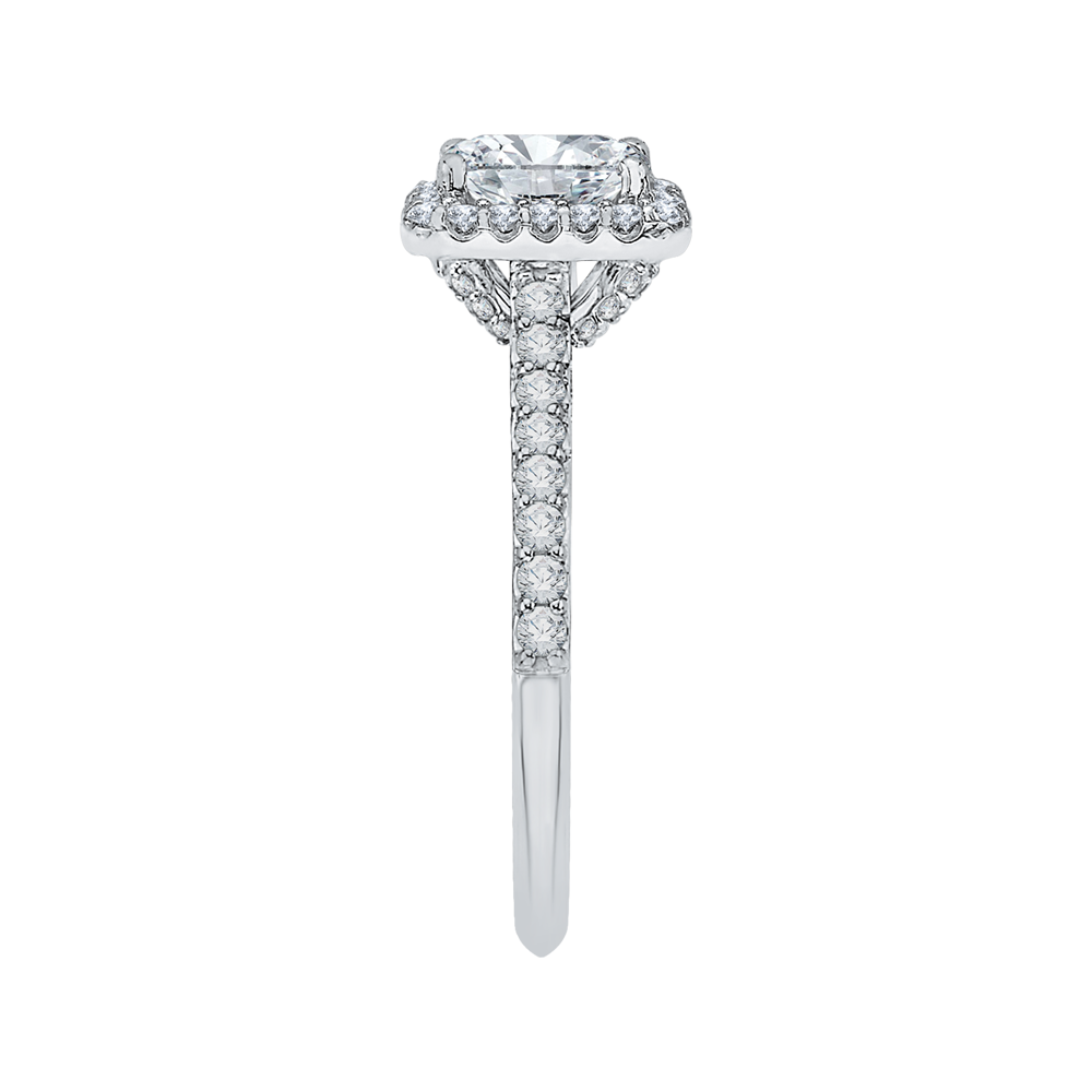 Emerald Cut Diamond Halo Engagement Ring In 14K White Gold (Semi-Mount)