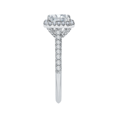 Emerald Cut Diamond Halo Engagement Ring In 14K White Gold (Semi-Mount)