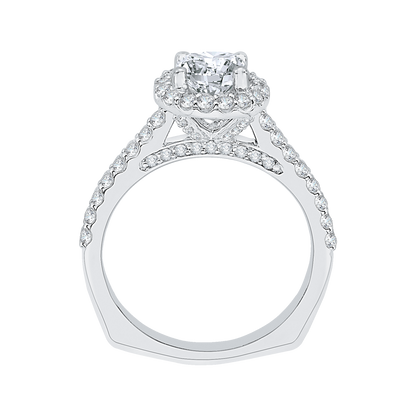 Emerald Cut Diamond Halo Engagement Ring In 14K White Gold (Semi-Mount)