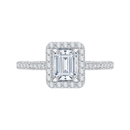 Emerald Cut Diamond Halo Engagement Ring In 14K White Gold (Semi-Mount)