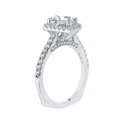 Emerald Cut Diamond Halo Engagement Ring with Band In 14K White Gold (Semi-Mount)