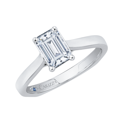 Emerald Cut Diamond Solitaire Engagement Ring in 14K White Gold (Semi-Mount)