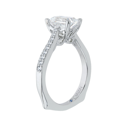 Emerald Cut Diamond Solitaire with Accents Engagement Ring in 14K White Gold (Semi-Mount)