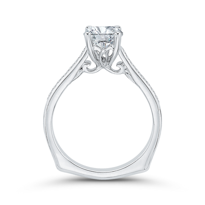 Emerald Cut Diamond Solitaire with Accents Engagement Ring in 14K White Gold (Semi-Mount)