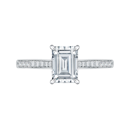 Emerald Cut Diamond Solitaire with Accents Engagement Ring in 14K White Gold (Semi-Mount)