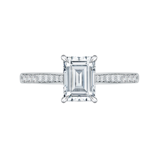 Emerald Cut Diamond Solitaire with Accents Engagement Ring In 14K White Gold (Semi-Mount)