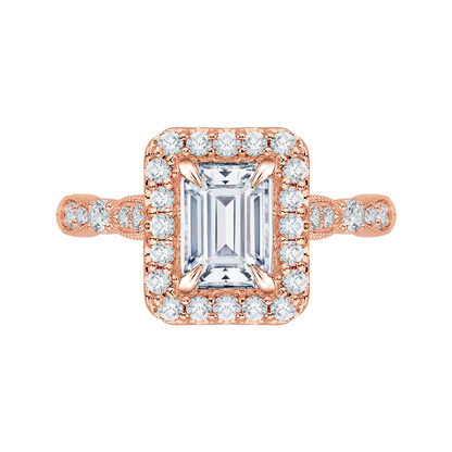 Emerald Cut Diamond Halo Vintage Engagement Ring in 14K Rose Gold (Semi-Mount)