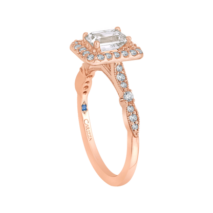 Emerald Cut Diamond Halo Vintage Engagement Ring in 14K Rose Gold (Semi-Mount)