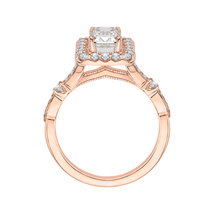 Emerald Cut Diamond Halo Vintage Engagement Ring in 14K Rose Gold (Semi-Mount)