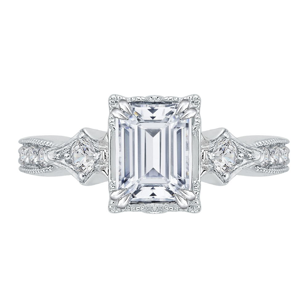 Emerald Cut Diamond Vintage Engagement Ring In 14K White Gold (Semi-Mount)