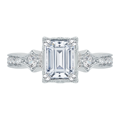 Emerald Cut Diamond Vintage Engagement Ring In 14K White Gold (Semi-Mount)