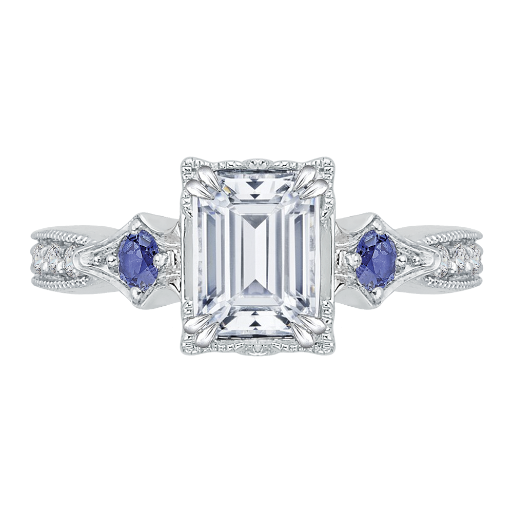 Emerald Cut Diamond Engagement Ring with Sapphire in 14K White Gold (Semi-Mount)