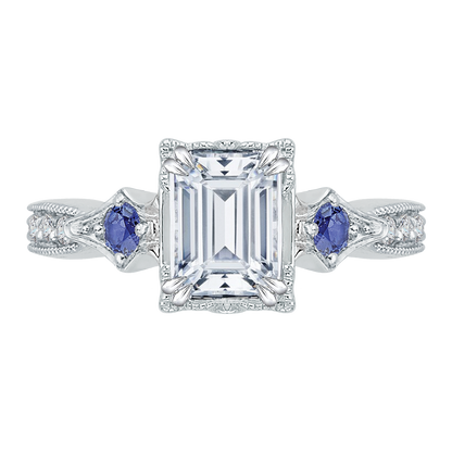 Emerald Cut Diamond Engagement Ring with Sapphire in 14K White Gold (Semi-Mount)