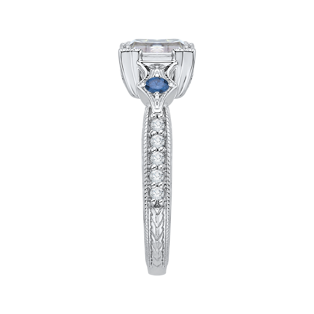 Emerald Cut Diamond Engagement Ring with Sapphire in 14K White Gold (Semi-Mount)