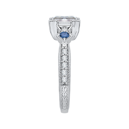 Emerald Cut Diamond Engagement Ring with Sapphire in 14K White Gold (Semi-Mount)