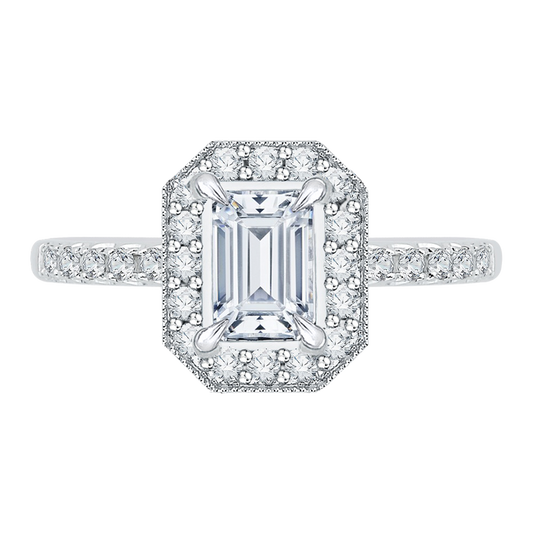 Emerald Cut Diamond Halo Engagement Ring in 14K White Gold (Semi-Mount)