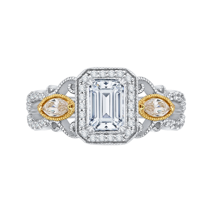 Emerald Cut Diamond Halo Engagement Ring in 14K Two Tone Gold (Semi-Mount)