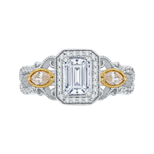 Emerald Cut Diamond Halo Engagement Ring in 14K Two Tone Gold (Semi-Mount)