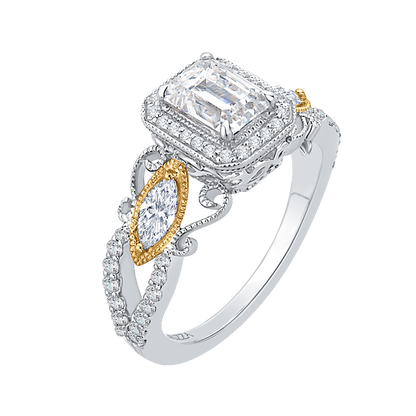 Emerald Cut Diamond Halo Engagement Ring in 14K Two Tone Gold (Semi-Mount)