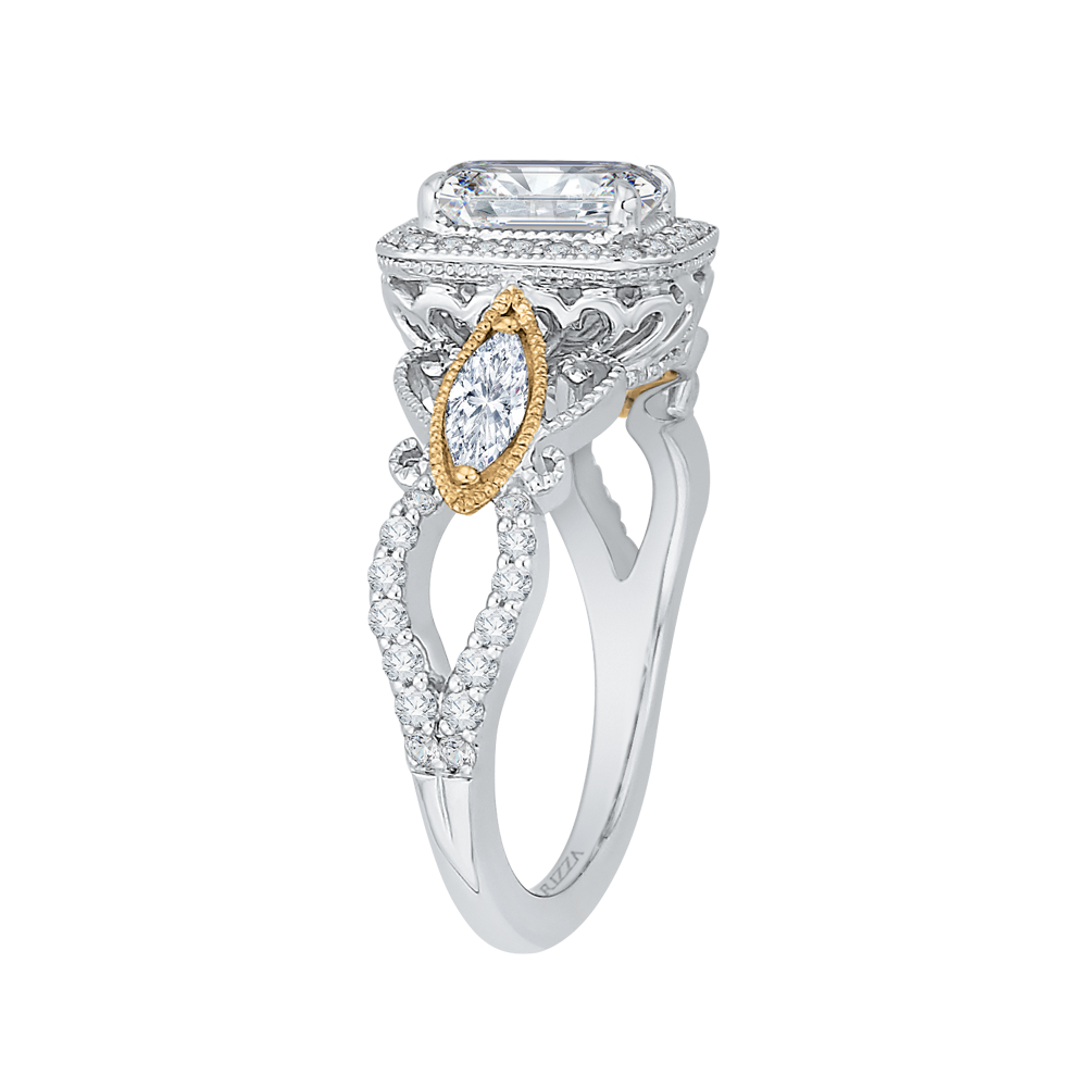 Emerald Cut Diamond Halo Engagement Ring in 14K Two Tone Gold (Semi-Mount)