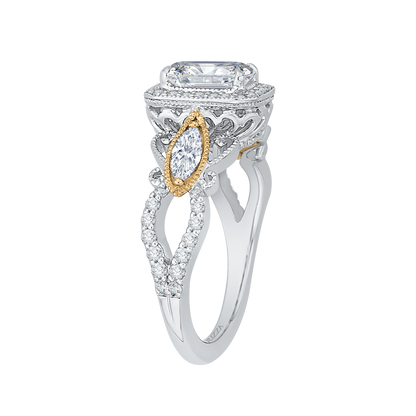 Emerald Cut Diamond Halo Engagement Ring in 14K Two Tone Gold (Semi-Mount)