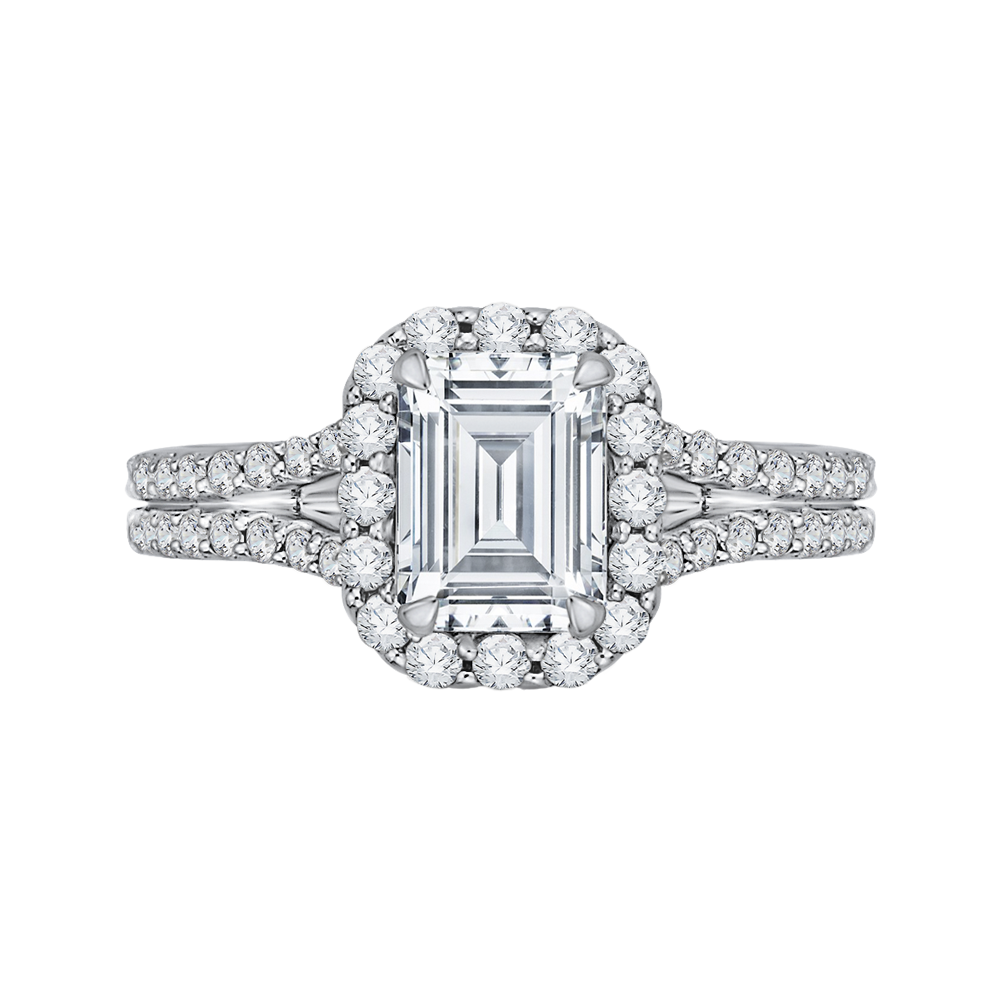 Split Shank Emerald Cut Diamond Halo Vintage Engagement Ring in 14K Two Tone Gold (Semi-Mount)