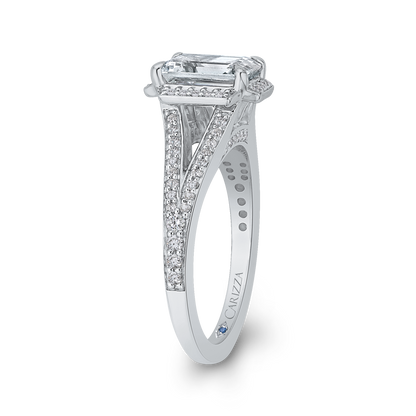 Split Shank Emerald Cut Diamond Cathedral Style Engagement Ring in 14K White Gold (Semi-Mount)