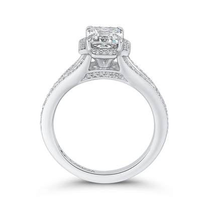 Split Shank Emerald Cut Diamond Cathedral Style Engagement Ring in 14K White Gold (Semi-Mount)