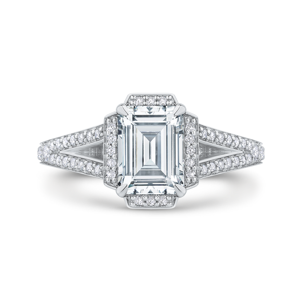 Split Shank Emerald Cut Diamond Cathedral Style Engagement Ring in 14K White Gold (Semi-Mount)