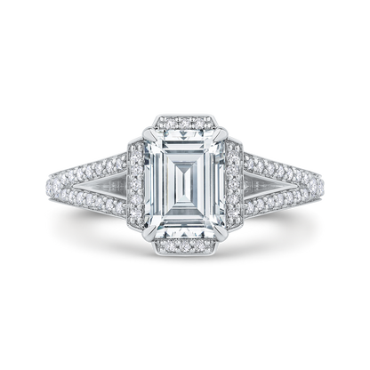 Split Shank Emerald Cut Diamond Cathedral Style Engagement Ring in 14K White Gold (Semi-Mount)