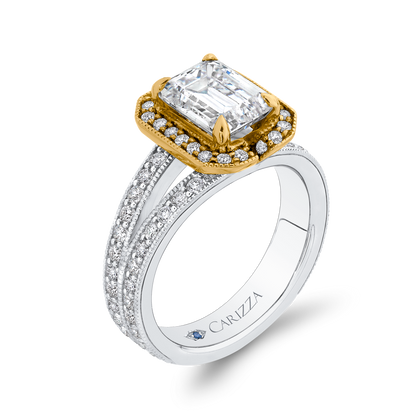 Split Shank Emerald Cut Diamond Engagement Ring in 14K Two Tone Gold (Semi-Mount)