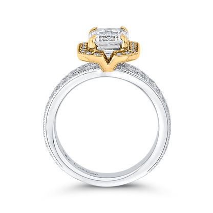 Split Shank Emerald Cut Diamond Engagement Ring in 14K Two Tone Gold (Semi-Mount)