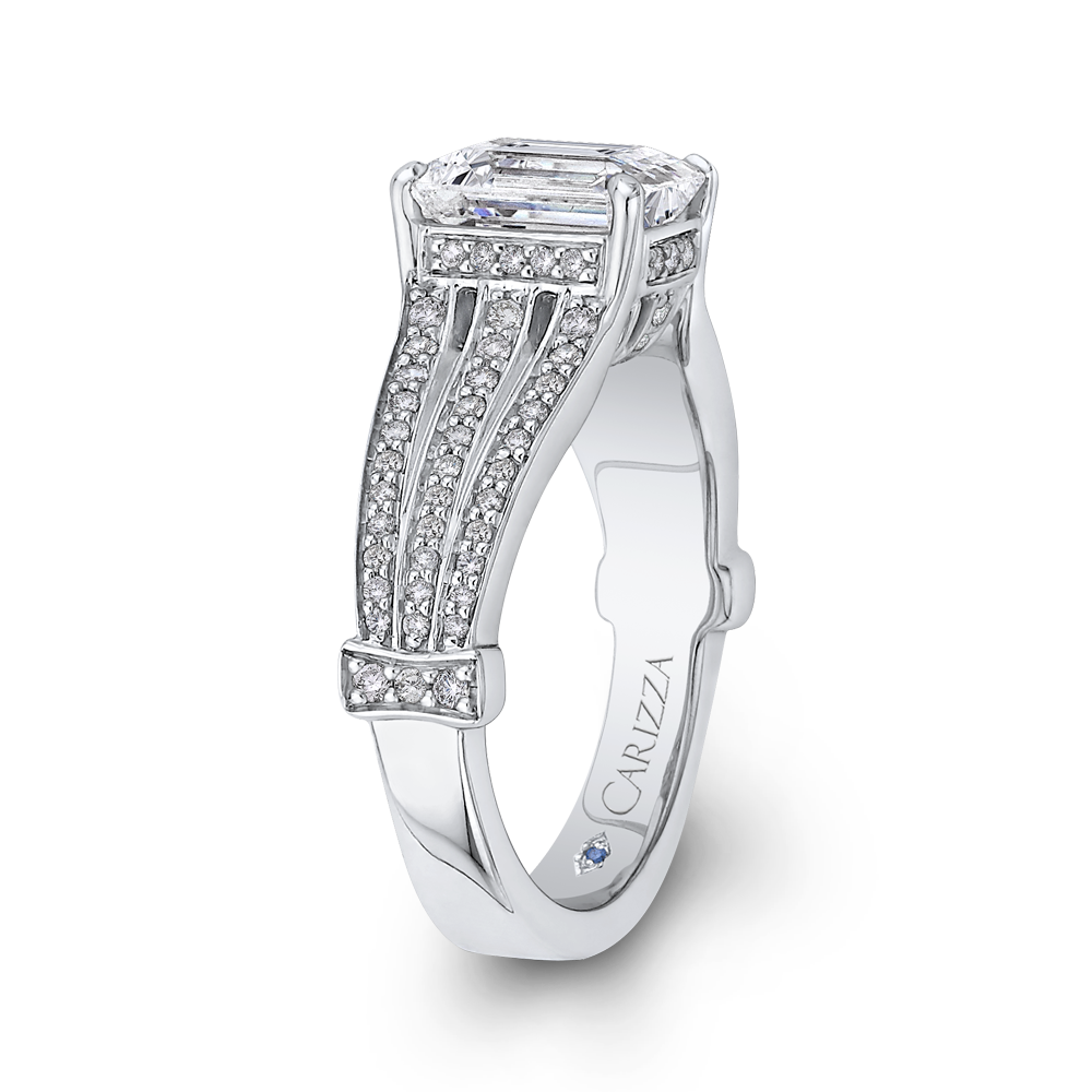 Split Shank Emerald Cut Diamond Engagement Ring in 14K White Gold (Semi-Mount)