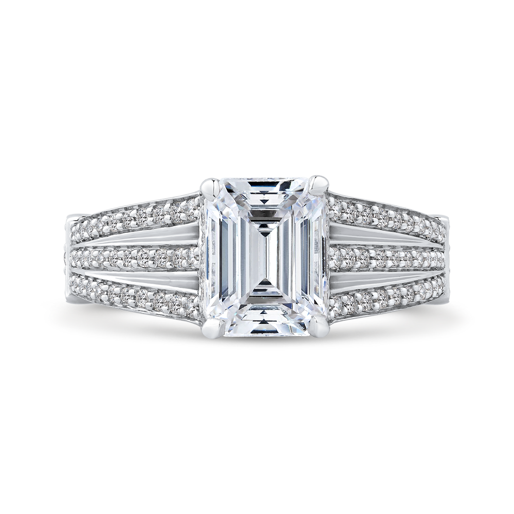 Split Shank Emerald Cut Diamond Engagement Ring in 14K White Gold (Semi-Mount)