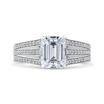 Split Shank Emerald Cut Diamond Engagement Ring in 14K White Gold (Semi-Mount)