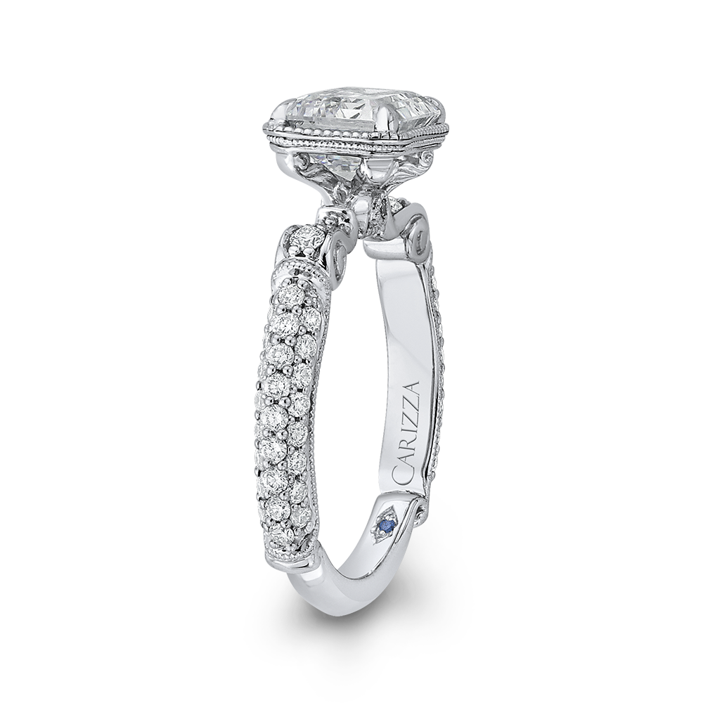 Emerald Cut Diamond Vintage Engagement Ring in 14K White Gold (Semi-Mount)