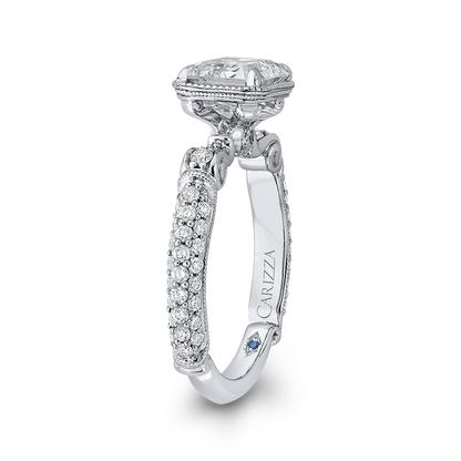 Emerald Cut Diamond Vintage Engagement Ring in 14K White Gold (Semi-Mount)