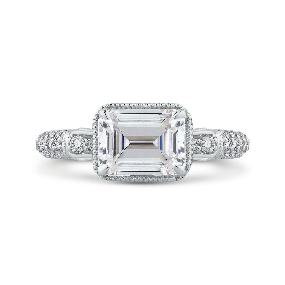 Emerald Cut Diamond Vintage Engagement Ring in 14K White Gold (Semi-Mount)