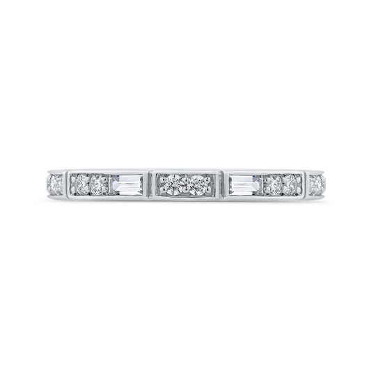 Round and Baguette Cut Diamond Wedding Band in 14K White Gold