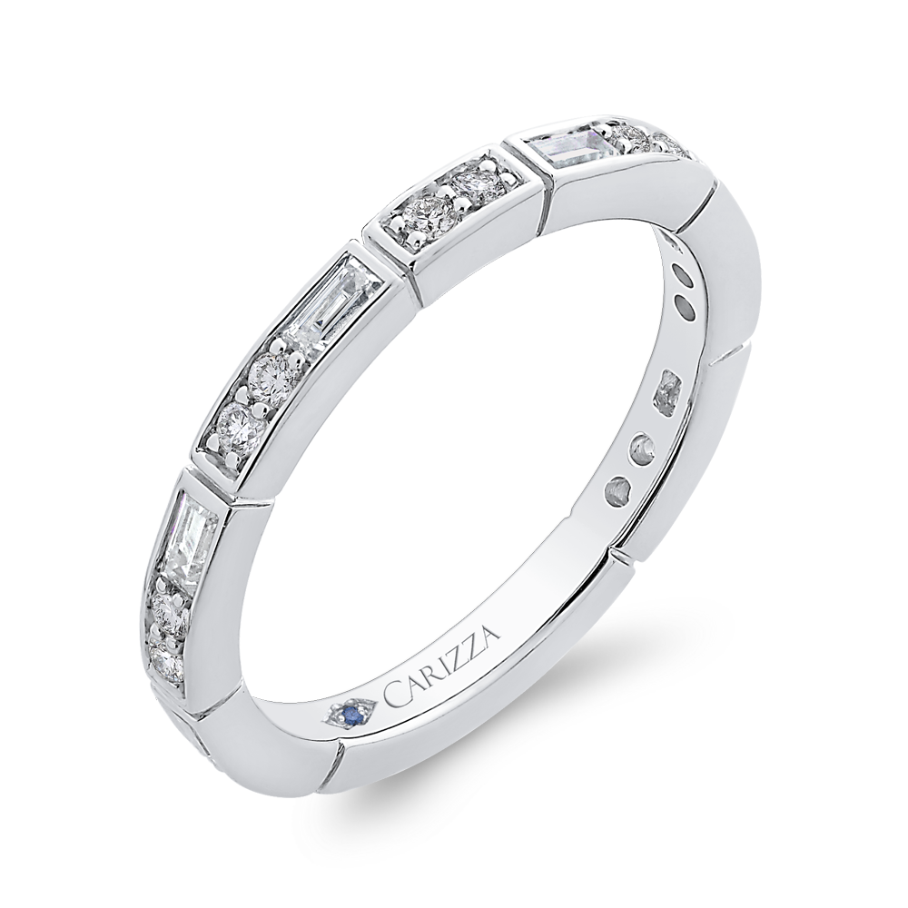 Round and Baguette Cut Diamond Wedding Band in 14K White Gold