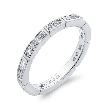 Round and Baguette Cut Diamond Wedding Band in 14K White Gold