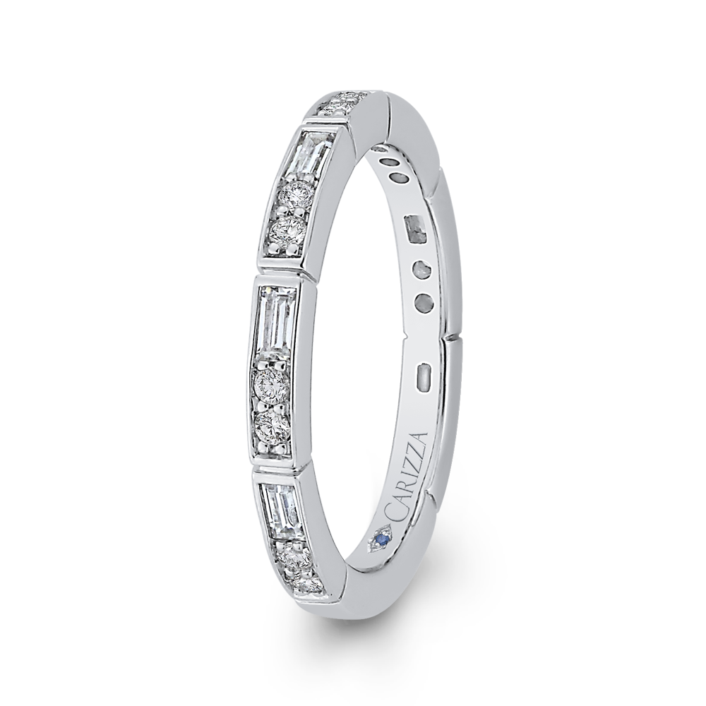 Round and Baguette Cut Diamond Wedding Band in 14K White Gold