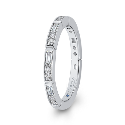 Round and Baguette Cut Diamond Wedding Band in 14K White Gold