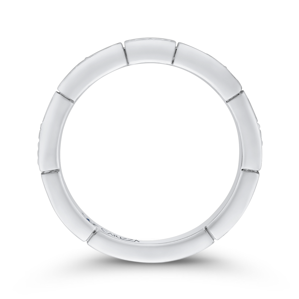 Round and Baguette Cut Diamond Wedding Band in 14K White Gold